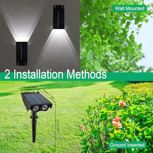 T-SUN Solar Spotlights for Trees, Solar Powered Sunset Projector Lights, 2 Lighting Modes Solar Landscape Spotlights Solar Garden Lights for Trees, Flag, Garden, Yard, Pathway, Patio(White-2 Pack)