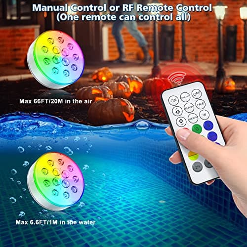 Pool Lights, Upgraded Rechargeable Submersible LED Lights with Remote IP68 Waterproof 16 Colors Hot Tub Underwater Pool Lights for Above Ground Inground Pool, Bath, Party, Vase 2 Pack