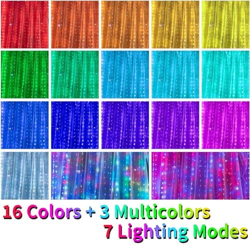 16 Colors Changing Curtain Lights - 250 LED 9.8 X 8.8 FT Fairy String, 7 Modes Twinkle with Remote, Backdrop Wall Hanging Dripping for Bedroom Backyard Halloween Christmas Decor