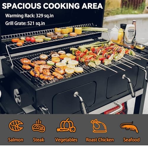 Onlyfire Extra Large BBQ Charcoal Grill with Versatile Cooking Grate and Warming Rack, Outdoor Barbecue Stove with Dual-Zone Adjustable Charcoal Tray, Grill Cover Included, Black GS339