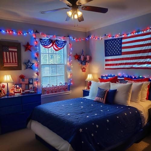 Red White and Blue String Lights, Color Changing Smart RGB Christmas Lights with Remote & App Control & Timer, Music Sync Multiple Modes 66ft 200 LED Twinkle Light Indoor Outdoor for 4th of July Decor