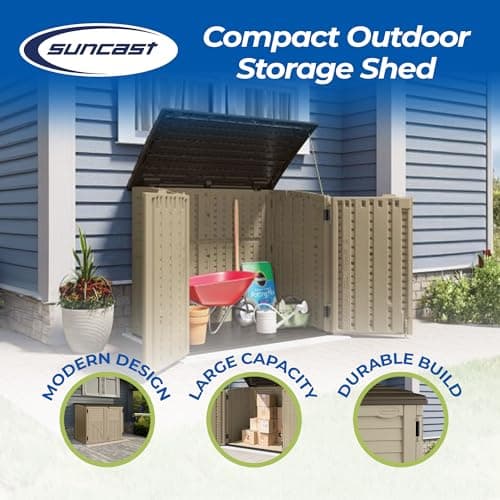 Suncast 34 Cu. Ft. Horizontal Shed for Outdoor Storage w/ Locking System, Sand/Slate