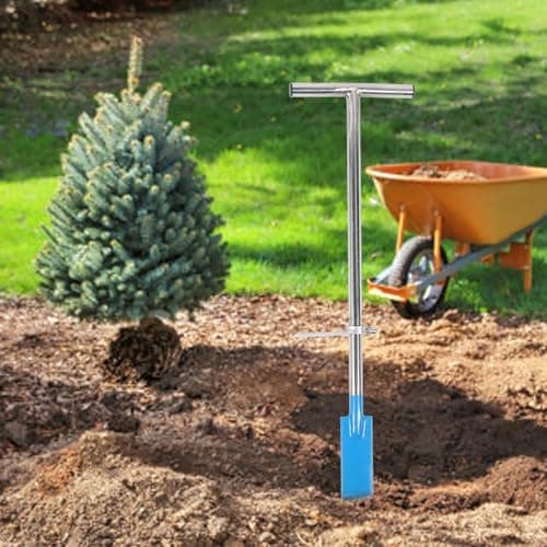 Hand Dibber, Garden Dibber Bar with Foot Pedal, T Handle & 8.5in Blade, Stainless Steel Planting Bar, Long Dibbler Garden Tool for Digging, Transplanting, Gardening, Planting(Blue)