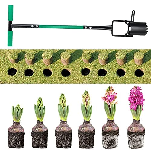 5-in-1 Lawn Plug Garden Tool, Updated Bulb Planter Long Handle for Digging, Weeding, Soil Sampler, Transplanting, Sod Plugger with for Digging Holes to Plant Tulips, Iris, Daffodils