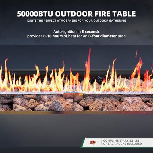 UPHA 42-inch Outdoor Propane Gas Fire Pit Table 50000 BTU Iron Rectangle FirePit for Outside Patio with Tank Hidden Table, Removable Lid, Lava Rocks, Rain Cover, Grey