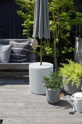 Veradek Umbrella Side Table - Outdoor Patio Table with Umbrella Hole for Porch/Patio | Durable Plastic-Concrete Material & Easy Assembly | Modern Coffee, Picnic or Poolside Table