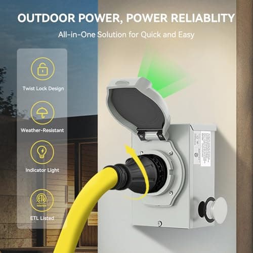 50 Amp Generator Cord and Power Inlet Box, Heavy Duty 25FT Generator Extension Cord, NEMA 14-50P to SS2-50R 125/250V Twist Locking with Pre-Drilled Inlet Box for Outdoor Emergency Kit