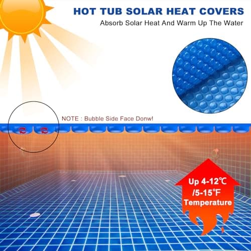 Solar Hot Tub Spa Bubble Covers Blanket 7 x 7 FT for Square Inflatable Hot Tub Spa Pool Thermal Insulation Floating Bubble Wrap Covers (215 x 215cm)