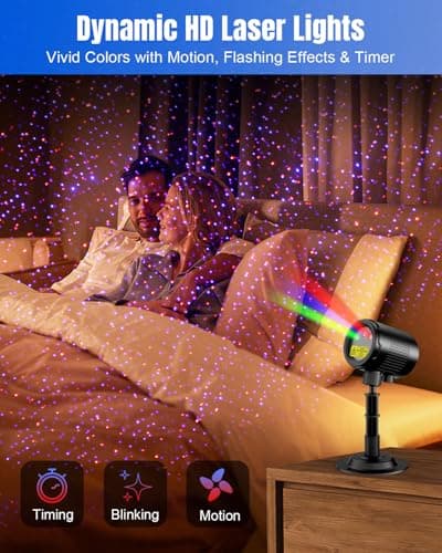 Mini Christmas Laser Projector, 3 Color Moving Star Lights Firefly Show with RF Remote, Waterproof & Cold Resistant Outdoor Garden Lights Decor for Xmas Yard Garden Holiday Party
