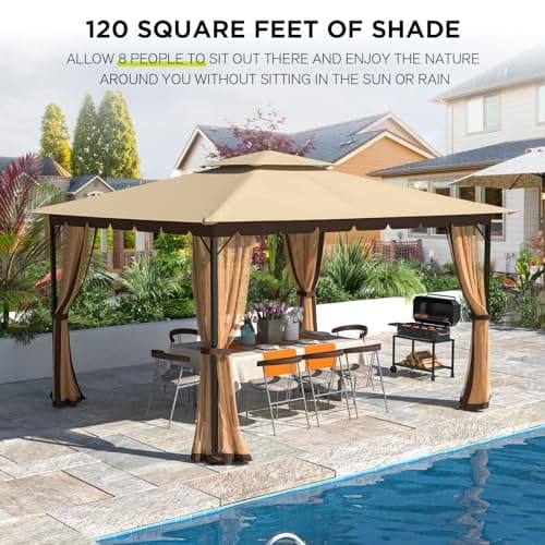 [New-Gen] Outdoor Patio Gazebo10x12,Gazebo with Mosquito Netting[Sturdy Metal Heavy Duty Frame],Outdoor Canopy Gazebos with Double Air Roofs,Outdoor Gazebo Tent,Waterproof Sunshade for Backyard/Deck
