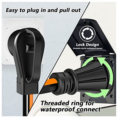 50 Amp 50 Foot RV Extension Cord, 14-50P to SS2-50R Heavy Duty STW Generator Extension Cord for RV Camper and Generator to House, with Locking Connector and Cord Organizer(50 Foot Black&Orange)
