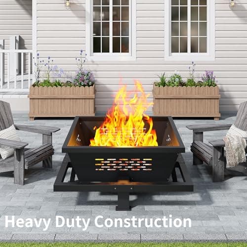 43" Large fire Pit, Square Outdoor Fire Pit with Pocker, Hight Quality Wood Burning Fire Pit for Camping, Backyard, Patio