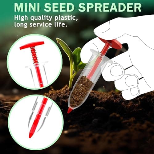 6 PCS Mini Seed Spreader, Sowing Seed Dispenser with 5 Speeds, Sowing Helper, Small Seed Planter Tool, Manual Seedlings Dibber and Widger Set, Seed Sower Spreader Handheld for Tiny Seeds (Red)