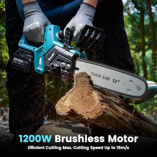 Seesii Chainsaw Cordless 12-inch, Electric HandHeld Chain Saw, 12-in Portable Chainsaw Battery Powered Saws for Trees Wood Cutting, 2 * 4.0Ah Battery and Charger Included, CH1200+