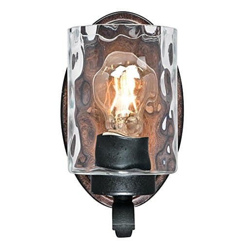 Westinghouse 6331600 Barnwell One-Light Indoor Wall Fixture, Textured Iron and Barnwood Finish with Clear Hammered Glass, 1