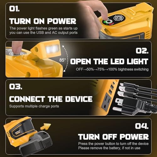 200W Power Inverter for Dewalt 20V, DC 20V to AC 110-120V Battery Inverter, Portable Power Station Generator, Charger Adapter Battery Powered Outlet with 2 USB Ports & 1 Type-C & 1 AC Outlet
