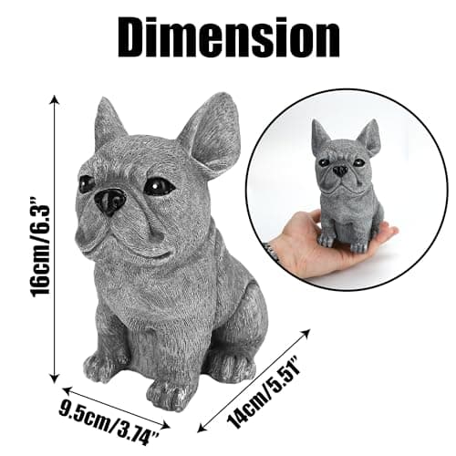 French Bulldog Statue 6.3 Inch – Polyresin Realistic Dog Figurine for Home Décor, English Bulldog Ornament Outdoor Garden, Lawn Gnome, Yard Art, and Flower Bed Decoration