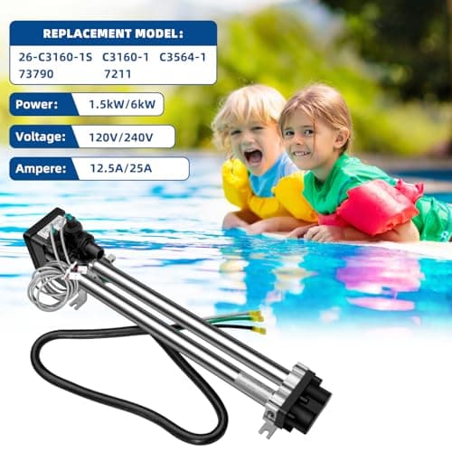 Hot Tub Heater 26-C3160-1S Suit for 1995+ Hot Spring Spa Heater Tiger River Watkins Spa Parts C3160-1 C3564-1 73790 7211 Titanium Heater Double-Pass 1.5kW/6kW 120V/240V 8.3A/16.6A