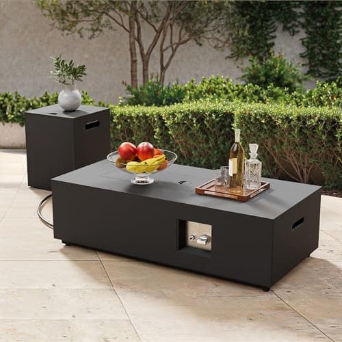 42" Rectangular Propane Fire Pit table 50,000 BTU Fireplace Table with Wind Guard, Lid, Rocks and Cover - Fire Pits & Outdoor Fireplaces - Gas Fire Pits for Outside Patio (Black, 42" Standard)