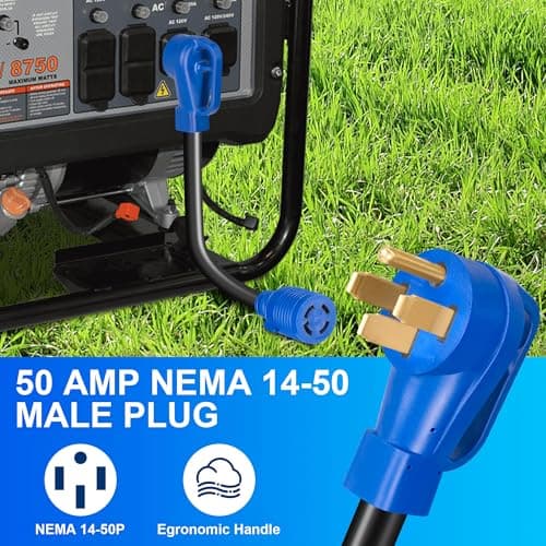 NEMA 14-50P to L14-30R Generator Transfer Switch Adapter Cord, 50A Male to 30A Female 250V/125V Generator RV EV Dryer House Adapter Plug, Twist Lock 4-Prong, STW 10AWG Heavy Duty Cable, 18 Inch