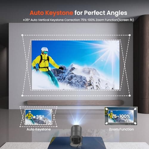 [Two-Way Bluetooth 5.2] Mini Portable Projector 4K 1080P Supported Projection, Tecaki Movie Projector with 180°Rotatable Stand Auto Keystone Correction Long Lens Life for Home Theater, Outdoor Party