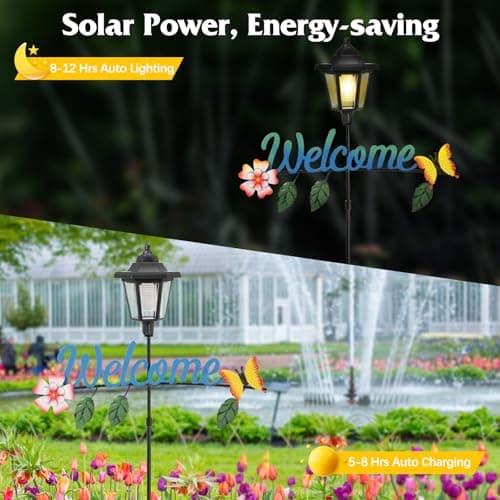 Solar Garden Lights Butterfly, 36.6 Inch Solar Lamp Post Light with Welcome Sign & Butterflies, Outdoor Waterproof Solar Stake Lights for Yard Porch Patio Pathway Gardening Gifts, 2 Pack