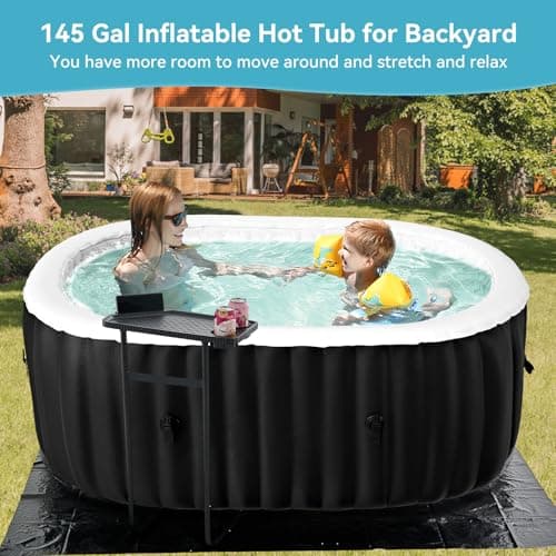 2 Person Inflatable Hot Tub, Oval Portable Hot Tub, Leak-Proof Blow up Hot Tub with 100 Air Jets, PVC Outdoor Spa with Insulated Cover & Heater Pump, 75” L X 47”W X 25”H