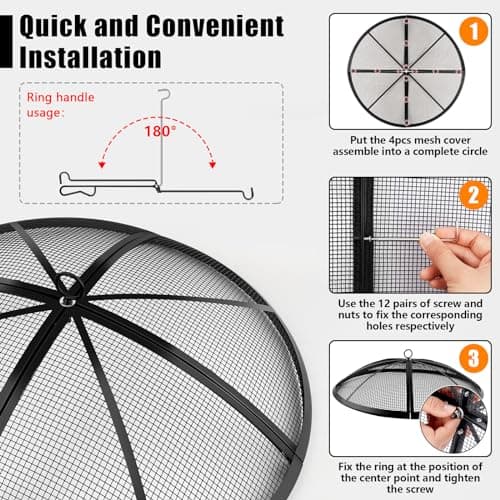 Fire Pit Spark Screen, Fire Pit Screen 22 Inch Round with Handle & Poker, Collapsible Heavy Duty Mesh Fire Pit Cover Fire Pit Lid for Outdoor/Patio/Backyard/RV Camping/Beach