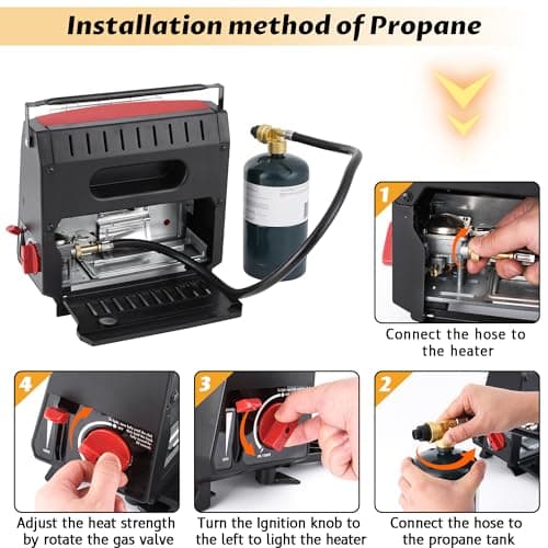 Dual Fuel Portable Outdoor Heater with self ignition, Fuel by Butane/Propane, 9000BTU, Tip-over|Low-Oxygen Safety Shutoff, Portable Camping Heater for Tents, Patio,Camping,Hiking,RV,Hunting