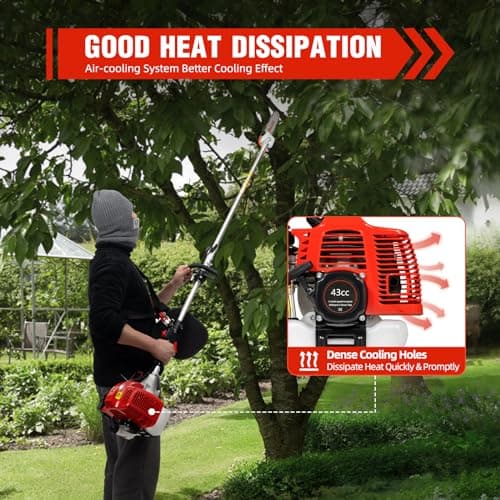 42.7CC Gas Powered Pole Saws 2-Stroke Gas Pole Saws For Tree Trimming with Single-Cylinder and Air-Cooled, Pole Chainsaw Suitable for Pruning Branches and Leaves in Orchards and Urban Greenery