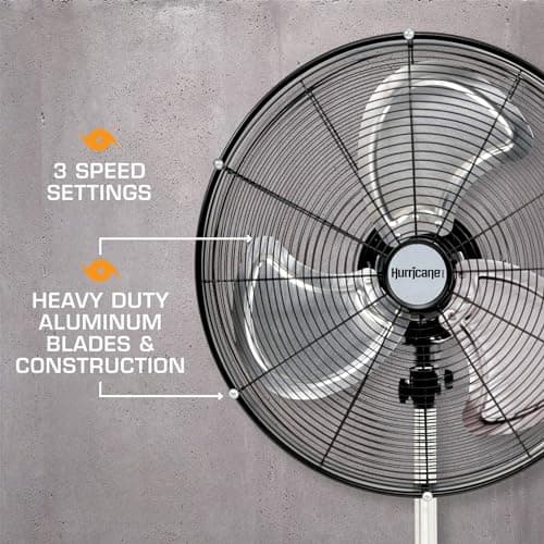 Hurricane Pro High-Velocity Oscillating Metal Stand Fan w/ 3-Speed Setting, 20" - Heavy-Duty Cooling Pedestal Unit w/ 4500 CFM, Adjustable Tilt & Height for Home, Garage, Gym & Workshop