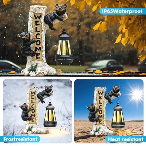 Json Garden Bear Statue with Solar LED Lantern, Gifts for Mom Yard Art, Whimsical Figurine Large Sculpture Lighted Outdoor Mother's Day Spring Decorations for Lawn, Porch