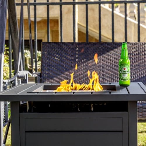 28 inch Propane Fire Pit Table, Outdoor Gas Fire Pits with Lid & Lava Rock, 50000 BTU Firepit for Dinning, Party in Outside, Patio, Garden or Yard (Black)