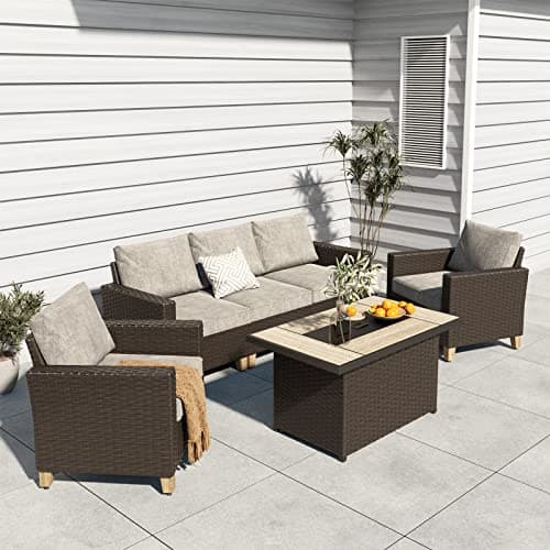 Grand Patio Outdoor 43-Inch CSA Safety Approved Gas Fire Pit Table 50000 BTU Rectangle Propane Fire Pit with Ceramic Tile Top and Wicker Base