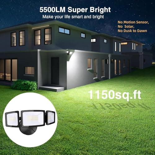 Onforu 55W Smart LED Flood Lights Outdoor, 5500LM, Tunable 2700K-6500K, APP Control, WiFi Alexa Security Lights with Timer & Adjustable 3 Head, IP65 Waterproof for House, Yard, Porch, Garage, Backyard