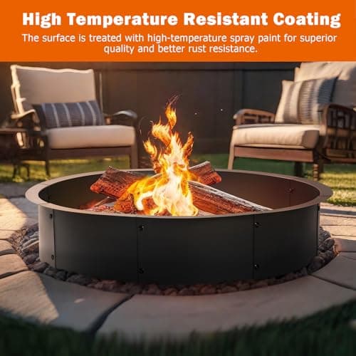 OUSHENG 36 Inch Round Fire Pit Ring Insert for Outside Wood Burning, 39 Inch Outer Large Solid Steel Firepit Liner for Above or In-Ground Outdoor DIY Camping Garden Patio Backyard