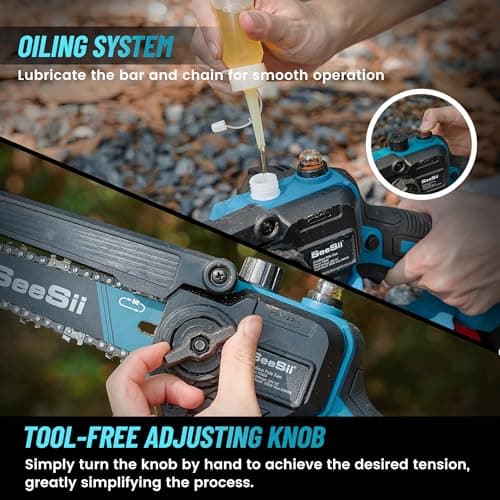 Seesii PS600 2-in-1 Electric Pole Saws for Tree Trimming, 6 Inch Mini Chainsaw Cordless with Extension Pole, Battery Powered Pole Chain Saw, Tree Trimmer Limb Branch Cutter Pruner with 2 Battery