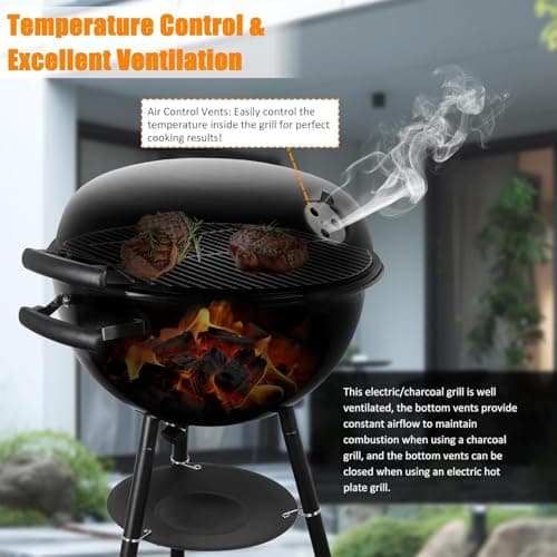 CUKOR 2 in 1 Electric Barbecue Grill，Electric & Charcoal Grill BBQ Grill Indoor Outdoor, Non-stick Porcelain-Enameled Lid and Wheels