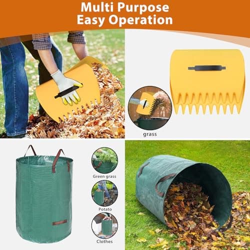 Rake,65 Inch Garden Leaf Rake Set, Wide Heavy Duty Leaves Raking Tools with 25 Metal Tines, 32 Gallon Leaf Bags and Scoops, Yard Garden Thatching Rakes for Lawn Flower Bed Grass Mulch Shrub
