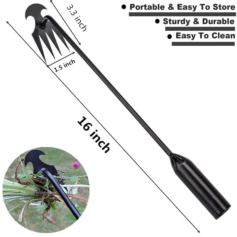 2pack Weed Puller Tool,Garden Weed Tool,Portable Garden Weeder Tool,Uprooting Weeding Tool,4 Teeth Manganese Steel,Forged Hand Weeder for Vegetable Garden Backyard Farm Planting Weeding(Painted Black)