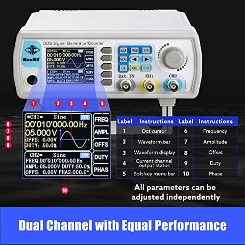 Professional Upgraded DDS Signal Generator Counter, Seesii 60MHz LCD Display High Precision 200MSa/s Dual-Channel Arbitray Waveform Function Generator Frequency Meter