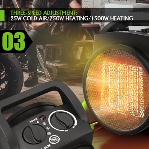 Gardtech Electric Space Heater for Indoor Use, Outdoor Heater with Overheat Protection, Fast Heat PTC Ceramic Portable Garage Heater for Workshop, Greenhouse (Black)