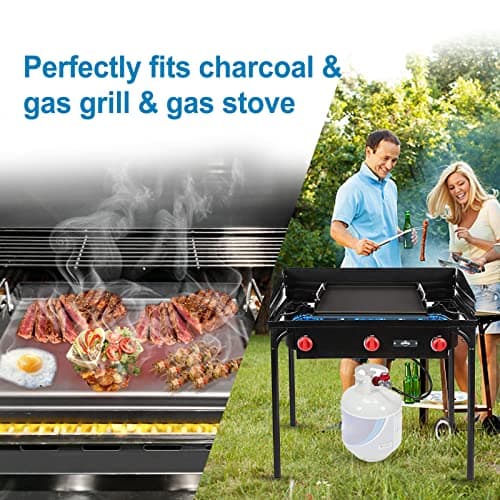 Griddle for Gas Grill, Flat Top Cast Iron Griddle Insert for Outdoor Gas Grill, 17" x13" Nonstick Coating Cooking Skillet Pan Teppanyaki for Weber Charbroil Camp Chef and Gas/Charcoal/Electric Grill