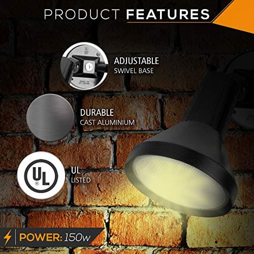 Ciata 15" Outdoor Security Flood Light 2 Head with Heavy Duty Cast Aluminum Body 150W PAR38 Weather Proof Black Finish (2 Pack)
