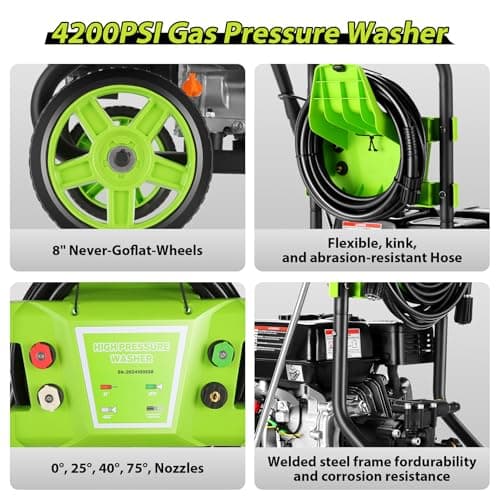 TEANDE Gas Pressure Washer 4200PSI 4.0GPM Power Washer Gas Powered 209CC Engine w/ 5 QC Nozzles, Soap Tank, 25ft Hose for Cleaning Car Driveway Fence Furniture, EPA/CARB/ETL Compliant