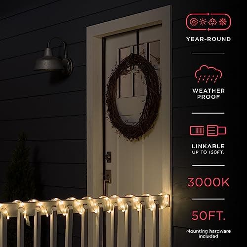 UltraPro LED Rope Lights, 50ft Classic Clear Rope, Warm White Light 3000K, Indoor/Outdoor, Flexible, Linkable, Durable, Rope Lights Outdoor, 54505