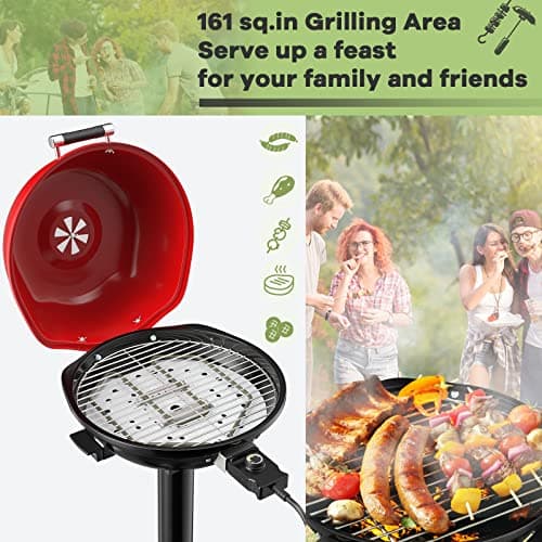 Giantex Electric Grill Indoor Outdoor, 1600W Portable Barbecue Grill with Removable Non-Stick Grilling Rack, Adjustable Temperature, Oil Drip Tray, for Picnic Camping Backyard Cooking (Red)