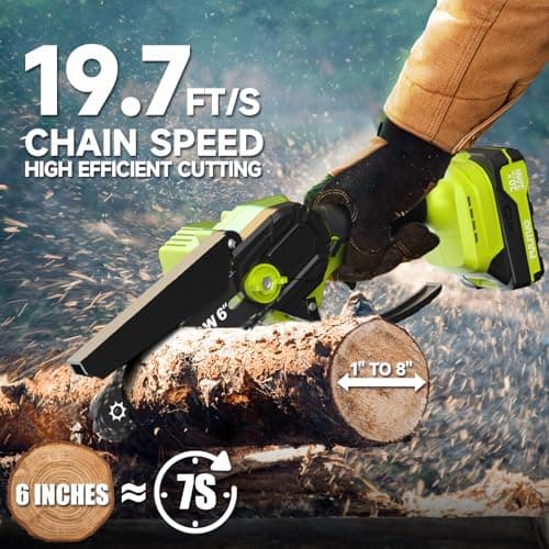 Mini Chainsaw Cordless, 6 Inch Electric Chainsaw Small Chainsaw Battery Powered, Yard Tools Garden Gifts for Men Dad Husband, Hand Saw for Branches Wood Cutting Pruning (Green)