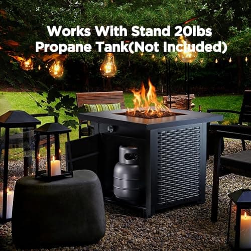 Ciays 32 Inch Propane Fire Pit, CSA-Listed Outdoor Gas Fire Pit 50,000 BTU Steel Fire Pit Table with Lid, Add Warmth and Ambience to Gatherings and Parties On Patio Deck Garden, Black,CIFPT4B