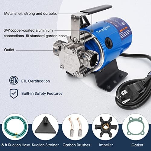 Garden Pump With Hose, 115V 1/10HP 330GPH Mini Electric Water Transfer Pump Waterbed Drain Pump, With Suction Hose Kit.
